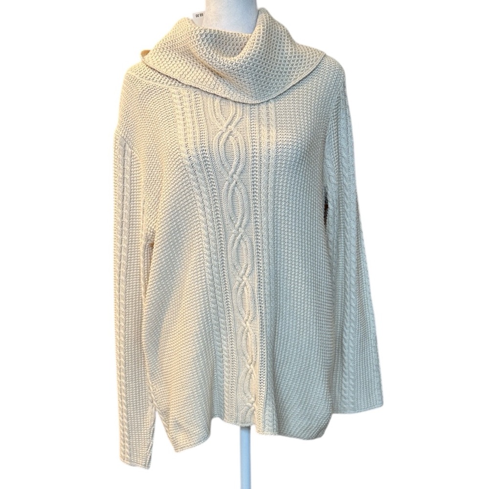 Jeanne Pierre Cream Cable Knit Cowl Neck Sweater XL NWT‎